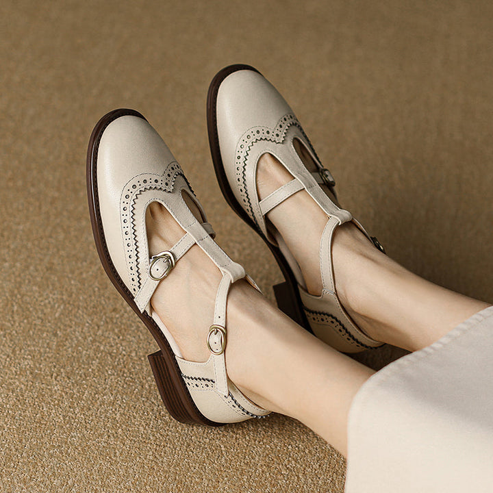 Women's T-Strap Vintage Brogue Mary Jane Sandals Hand-crafted Cutout Shoes