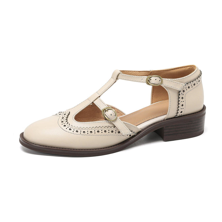 Women's T-Strap Vintage Brogue Mary Jane Sandals Hand-crafted Cutout Shoes