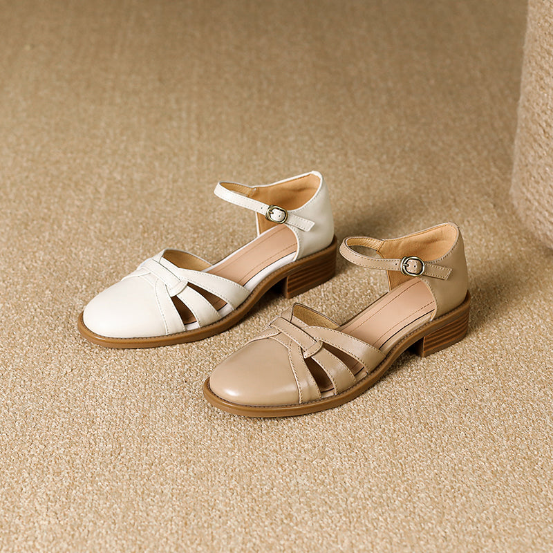 Women's French Retro Hand-woven Leather Mary Jane Sandals