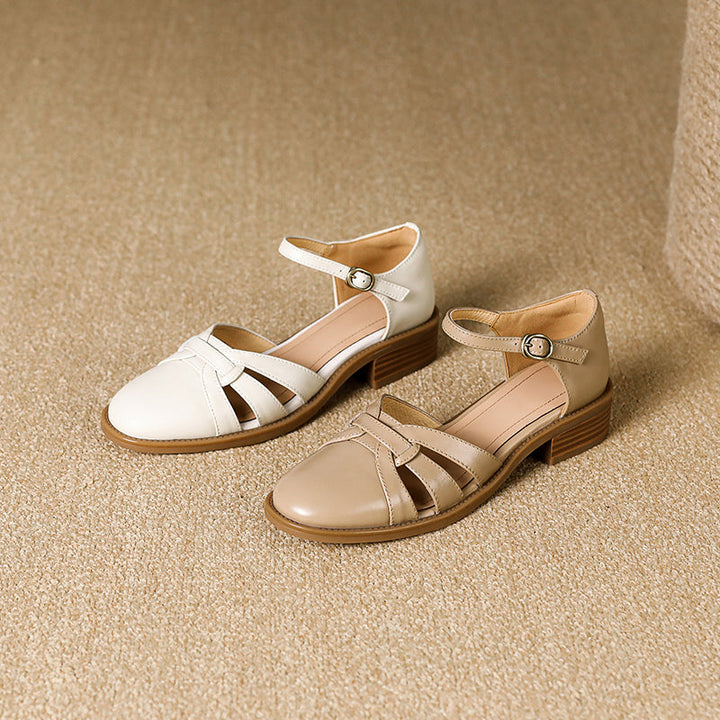 Women's French Retro Hand-woven Leather Mary Jane Sandals