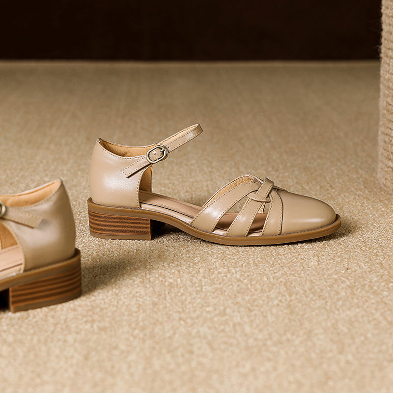 Women's French Retro Hand-woven Leather Mary Jane Sandals