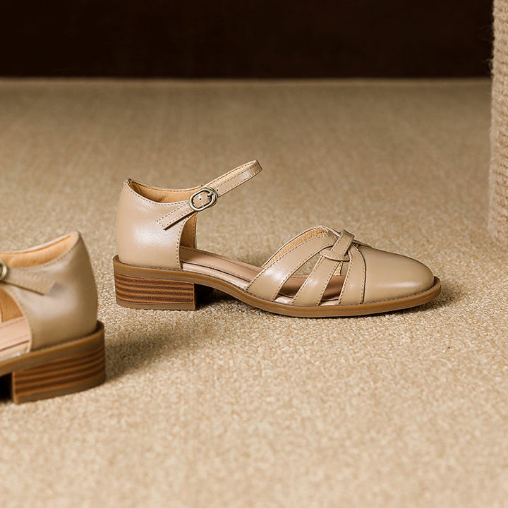 Women's French Retro Hand-woven Leather Mary Jane Sandals