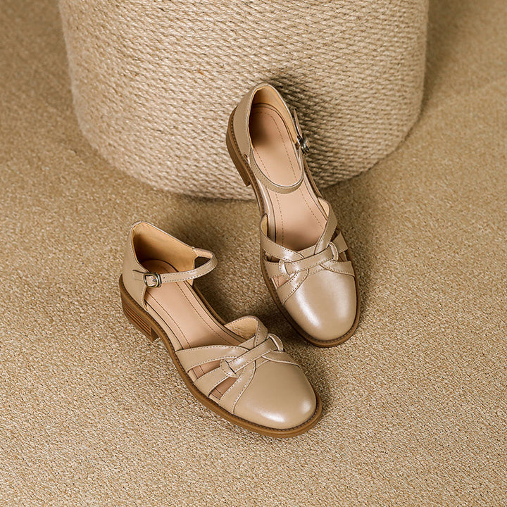 Women's French Retro Hand-woven Leather Mary Jane Sandals