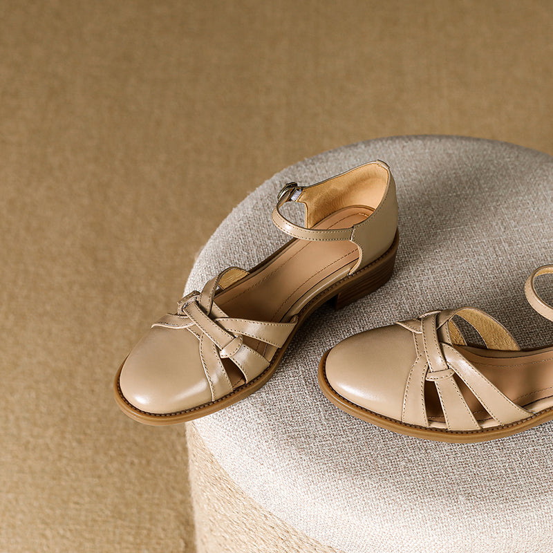 Women's French Retro Hand-woven Leather Mary Jane Sandals