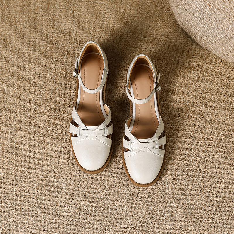 Women's French Retro Hand-woven Leather Mary Jane Sandals