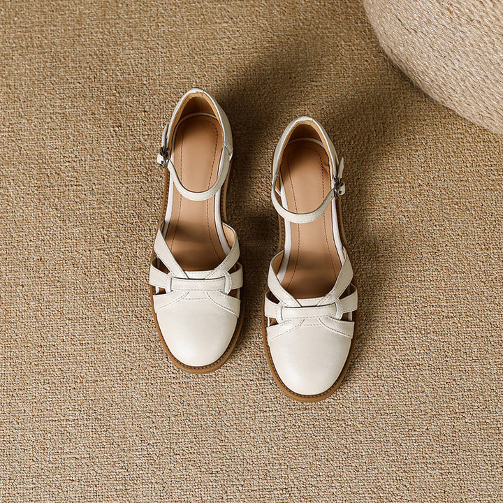 Women's French Retro Hand-woven Leather Mary Jane Sandals