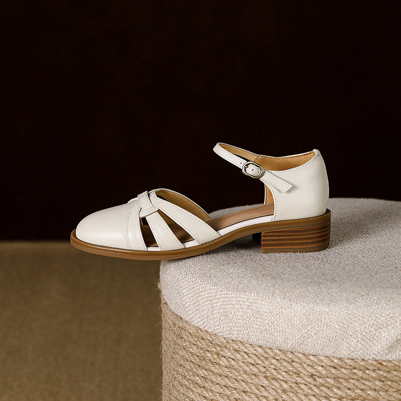 Women's French Retro Hand-woven Leather Mary Jane Sandals