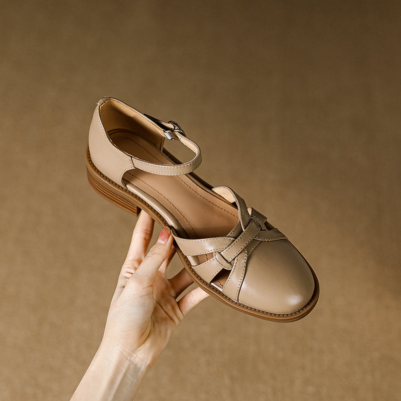 Women's French Retro Hand-woven Leather Mary Jane Sandals