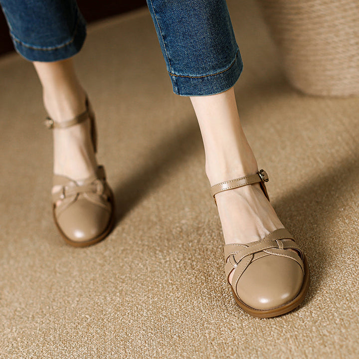 Women's French Retro Hand-woven Leather Mary Jane Sandals