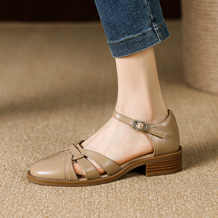 Women's French Retro Hand-woven Leather Mary Jane Sandals