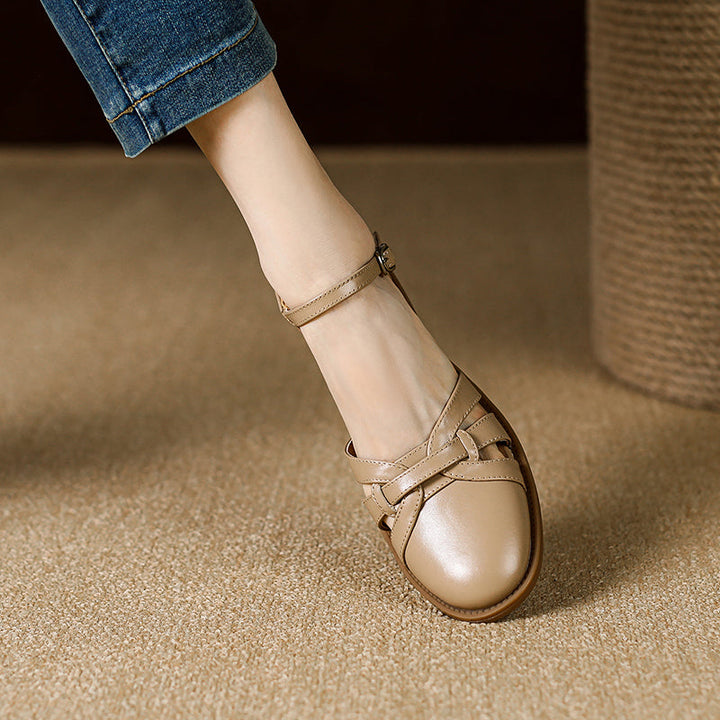 Women's French Retro Hand-woven Leather Mary Jane Sandals