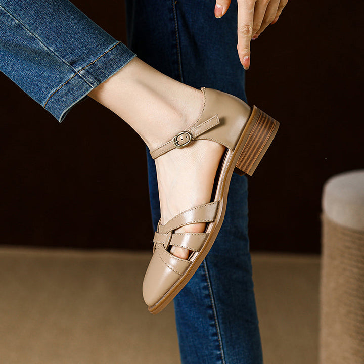 Women's French Retro Hand-woven Leather Mary Jane Sandals