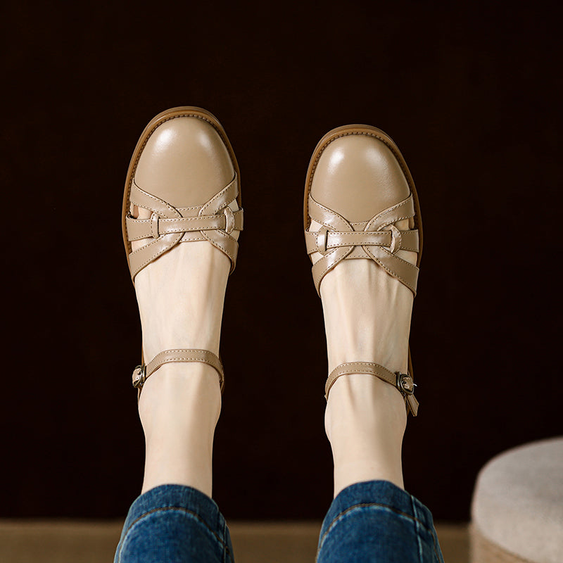 Women's French Retro Hand-woven Leather Mary Jane Sandals