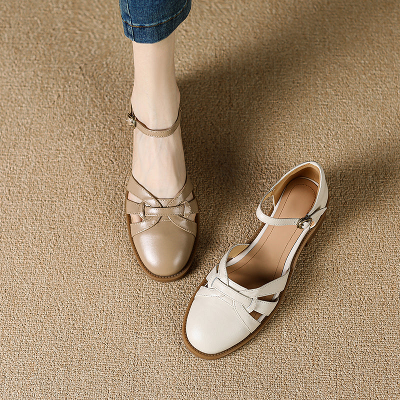 Women's French Retro Hand-woven Leather Mary Jane Sandals