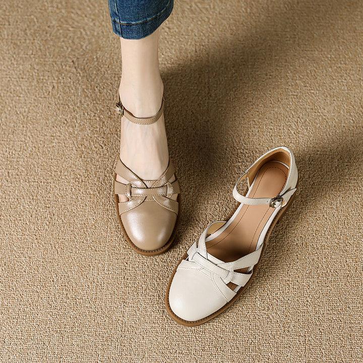 Women's French Retro Hand-woven Leather Mary Jane Sandals