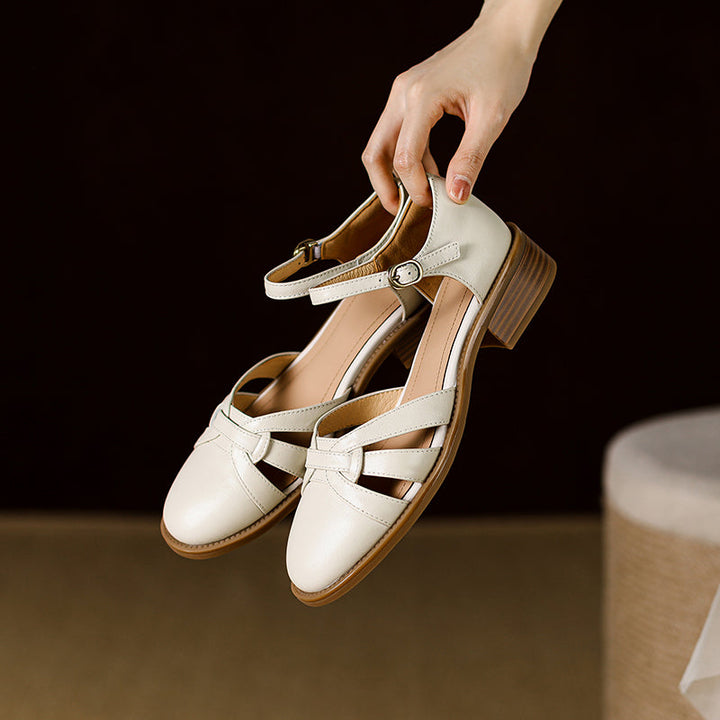 Women's French Retro Hand-woven Leather Mary Jane Sandals