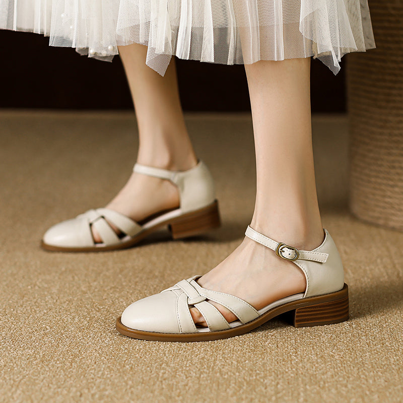 Women's French Retro Hand-woven Leather Mary Jane Sandals