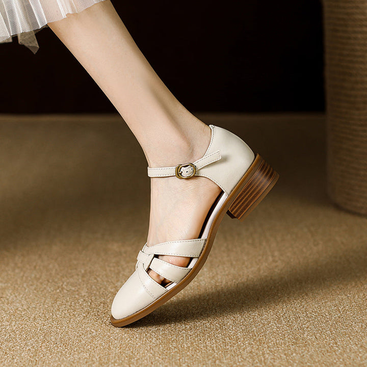 Women's French Retro Hand-woven Leather Mary Jane Sandals