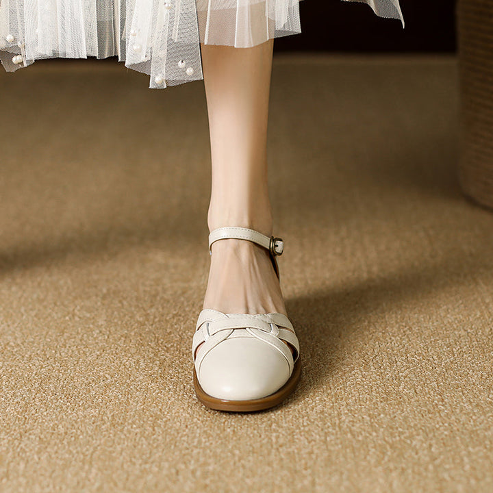 Women's French Retro Hand-woven Leather Mary Jane Sandals