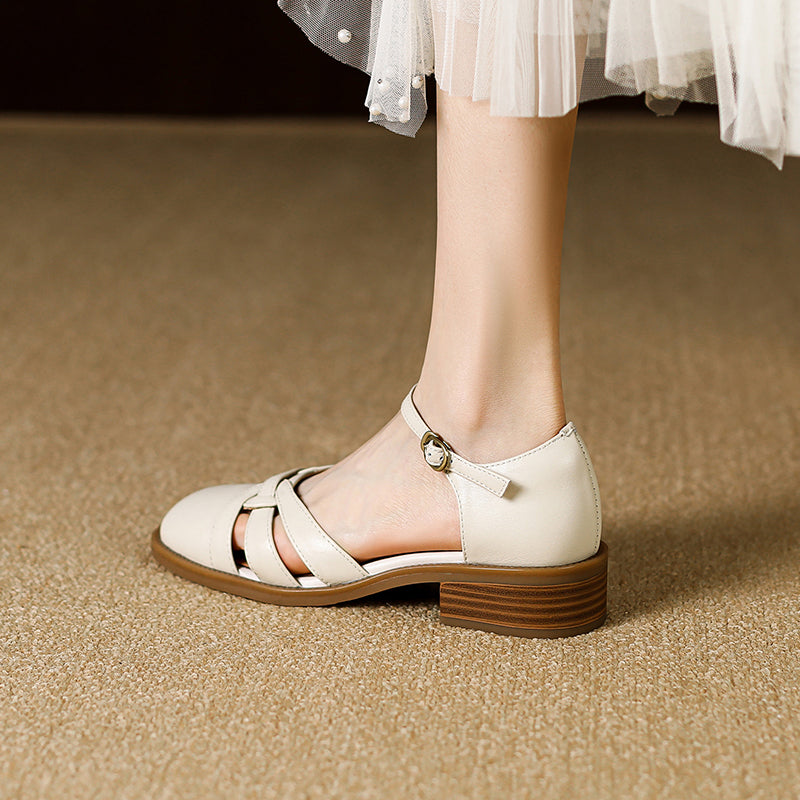 Women's French Retro Hand-woven Leather Mary Jane Sandals