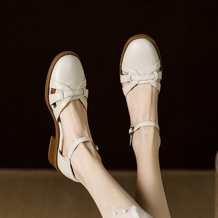 Women's French Retro Hand-woven Leather Mary Jane Sandals