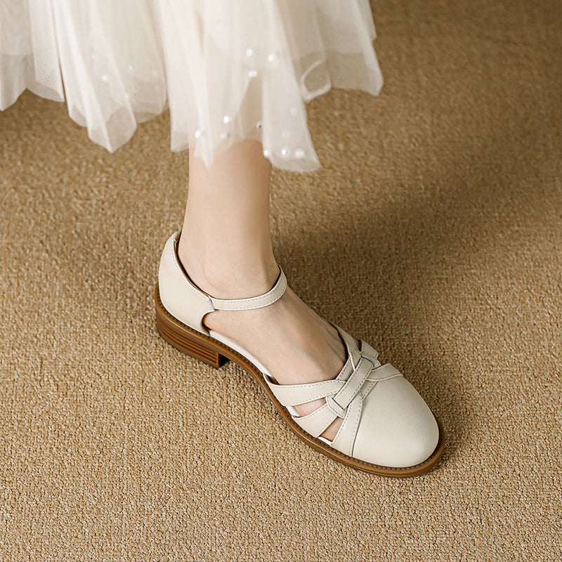 Women's French Retro Hand-woven Leather Mary Jane Sandals