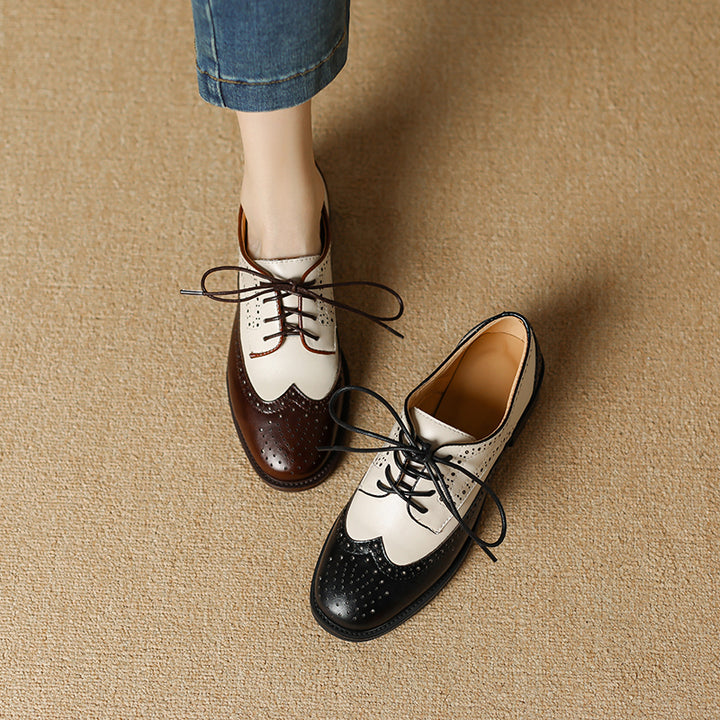 Retro Women's Color-Block Brogue Oxford Lace-Up Shoes – Elegant Design