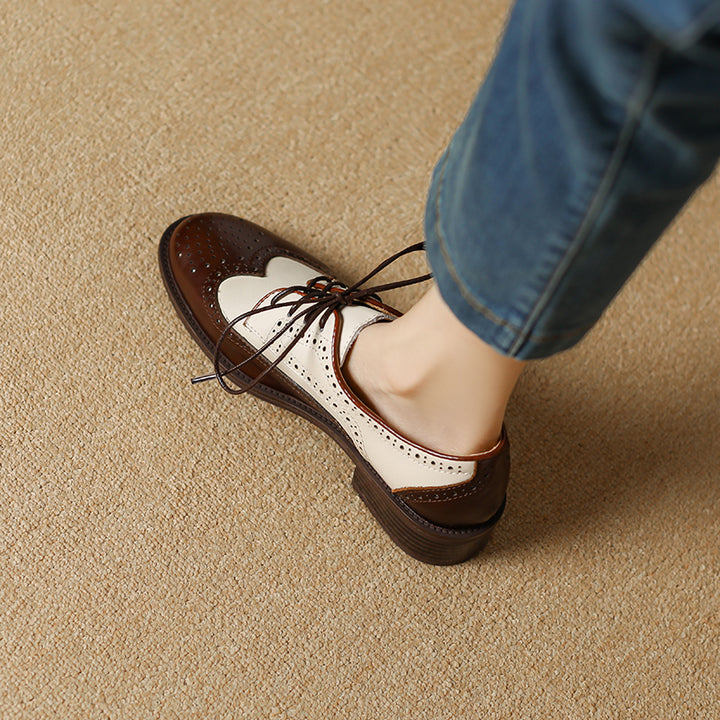 Retro Women's Color-Block Brogue Oxford Lace-Up Shoes – Elegant Design