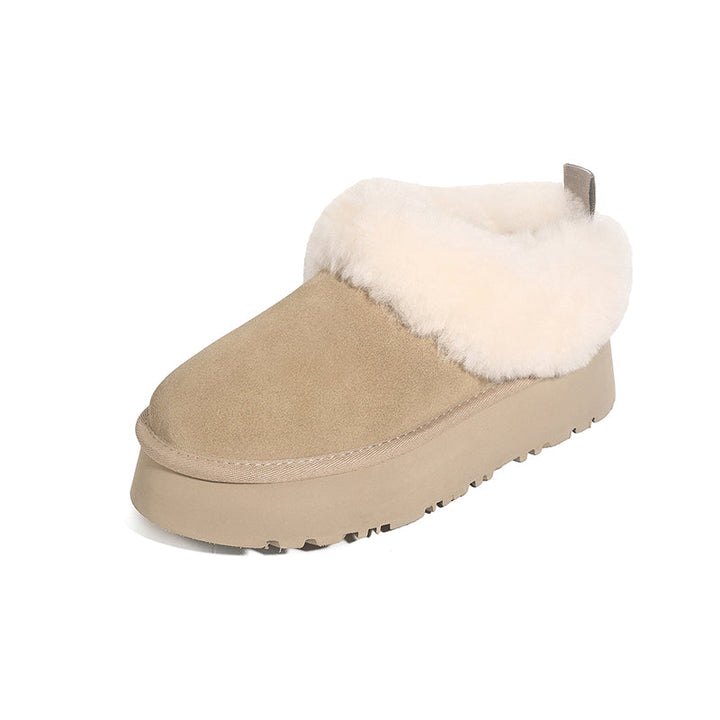 Women's Genuine Leather Platform Fleece-lined Winter Warm Snow Mules