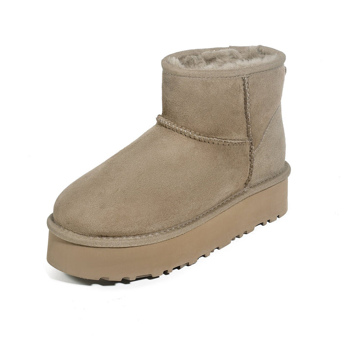 Women's Genuine Leather Platform Fleece-lined Winter Warm Snow Boots