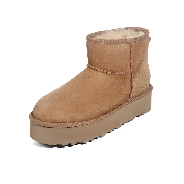 Women's Genuine Leather Platform Fleece-lined Winter Warm Snow Boots