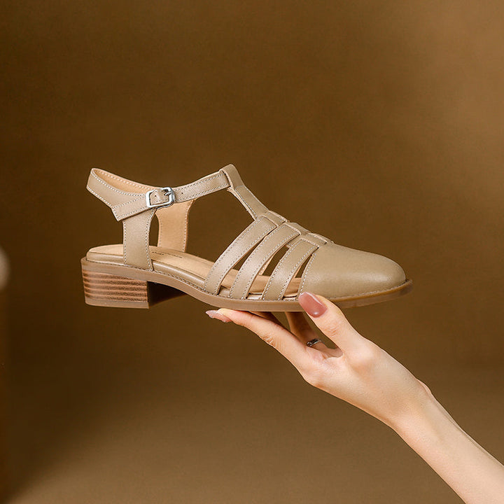 Women's Hand-woven Leather Sandals - Breathable Fisherman Mary Janes - 3.5cm Heel