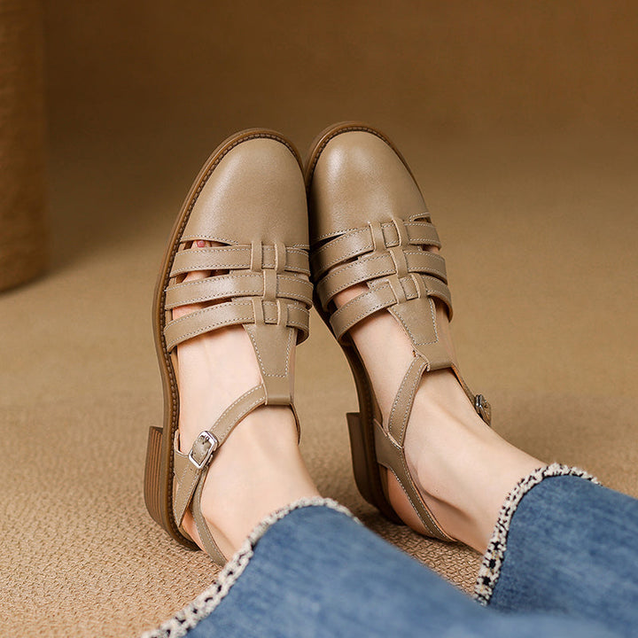Women's Hand-woven Leather Sandals - Breathable Fisherman Mary Janes - 3.5cm Heel