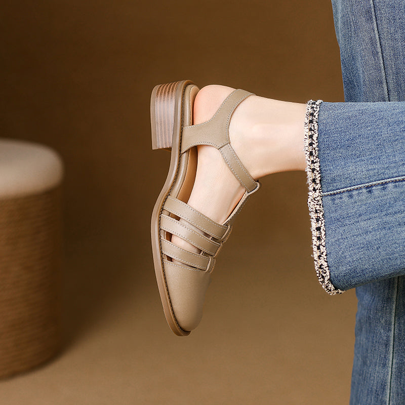 Women's Hand-woven Leather Sandals - Breathable Fisherman Mary Janes - 3.5cm Heel