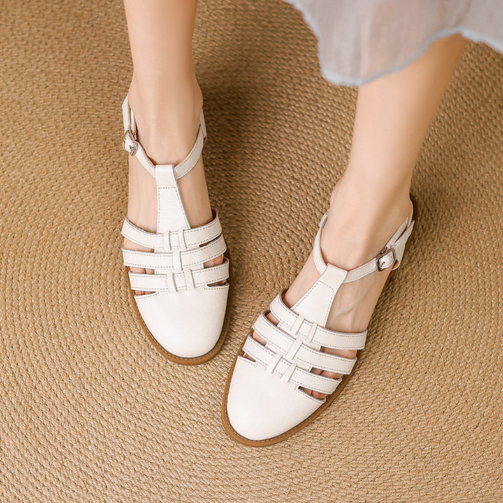 Women's Hand-woven Leather Sandals - Breathable Fisherman Mary Janes - 3.5cm Heel