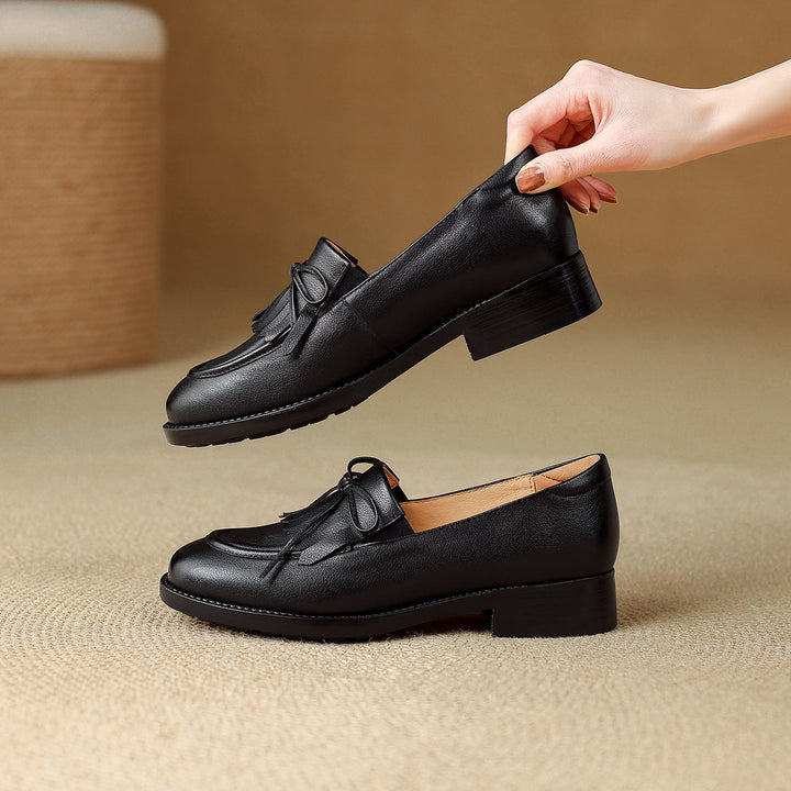 Women's Leather Tassel Loafers Classic British Style Commuter Flats