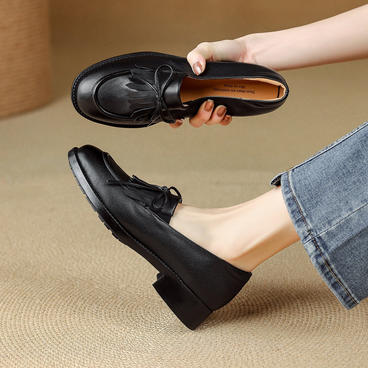 Women's Leather Tassel Loafers Classic British Style Commuter Flats