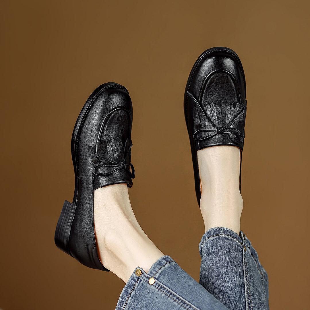 Women's Leather Tassel Loafers Classic British Style Commuter Flats