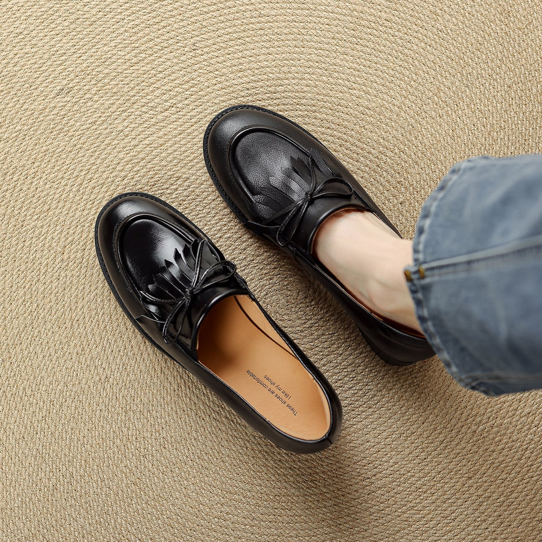 Women's Leather Tassel Loafers Classic British Style Commuter Flats