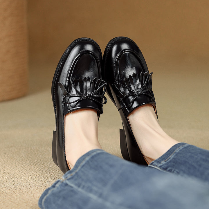 Women's Leather Tassel Loafers Classic British Style Commuter Flats