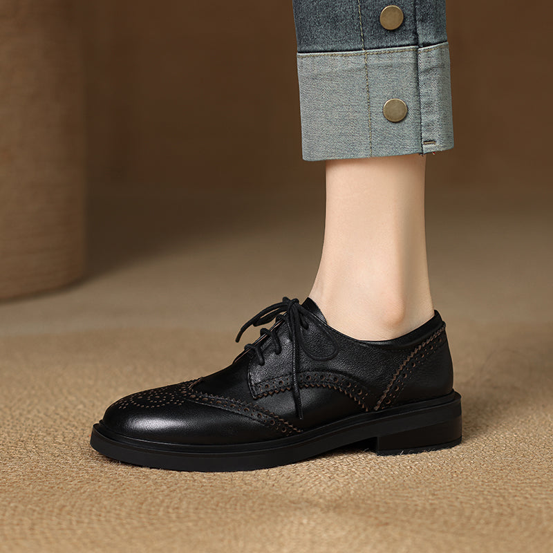 Women's Classic Leather Brogue Lace-Up Oxford Shoes – Vintage Style