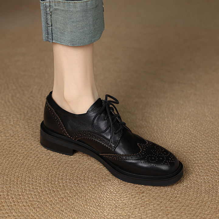Women's Classic Leather Brogue Lace-Up Oxford Shoes – Vintage Style