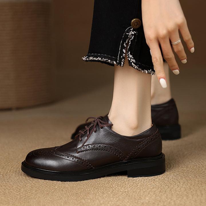 Women's Classic Leather Brogue Lace-Up Oxford Shoes – Vintage Style