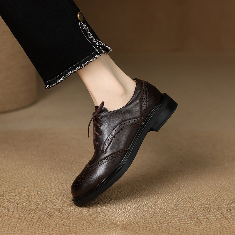 Women's Classic Leather Brogue Lace-Up Oxford Shoes – Vintage Style