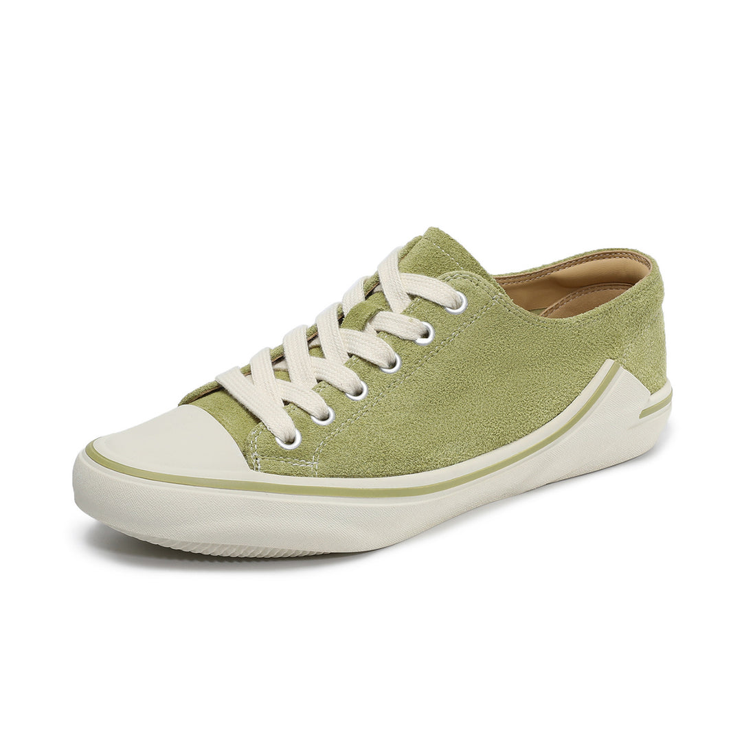 Women‘s Retro Suede Sneakers Vintage Round Toe Low Top Lace-up Flat Walking Shoes