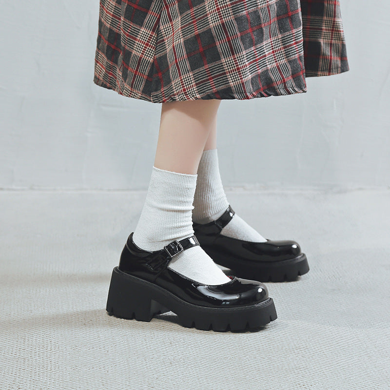 Classic Women's Patent Leather Chunky High Mary Jane Heels – College Look