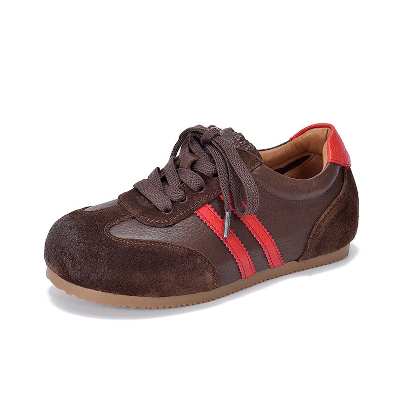 Women's Vintage German Army Trainers Top-Grain Leather Hidden Wedge Sneakers