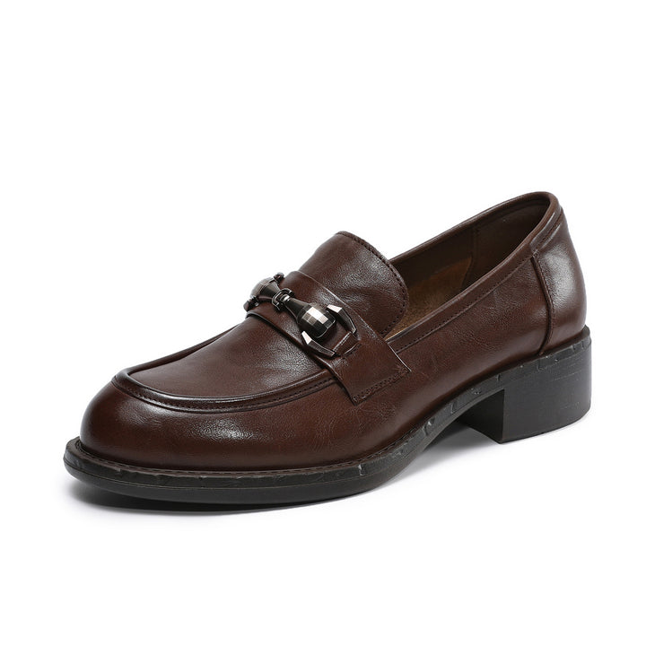 Women's Genuine Leather Casual Shoes Spring Fall Dress Buckle Slip-on Loafers