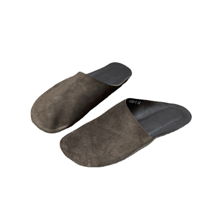 Women's Leather Minimalist Slant Cut Comfort Mule Shoes