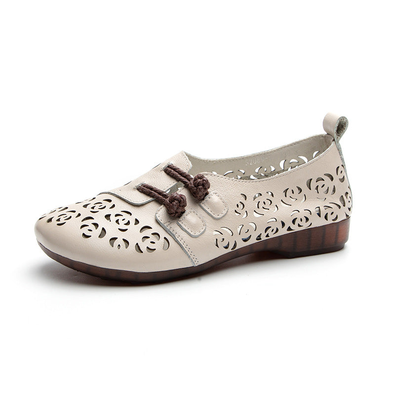 Women's Loafers - Hollow Out Rose Cut-Out Flats Hand-Woven Chinese Knot Comfort Walking Shoes